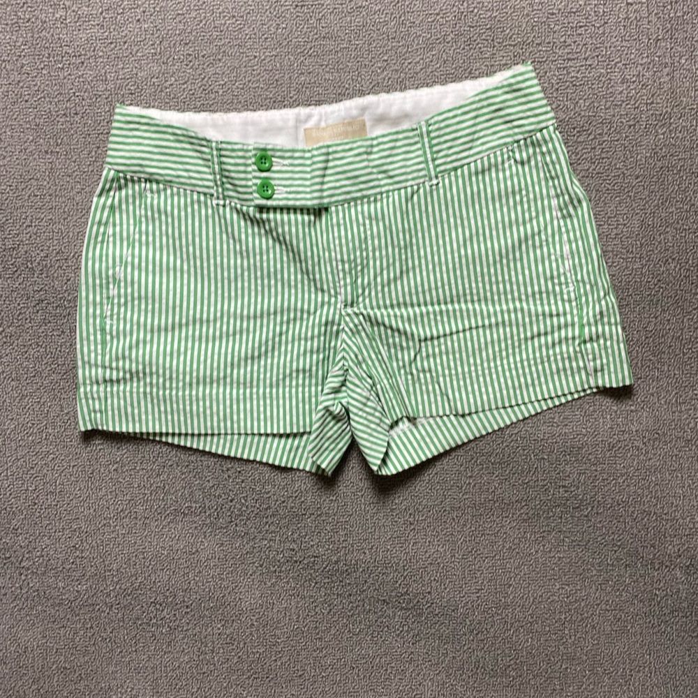 Banana Republic Women’s Ryan Fit Green Striped Cotton Shorts 3in Inseam